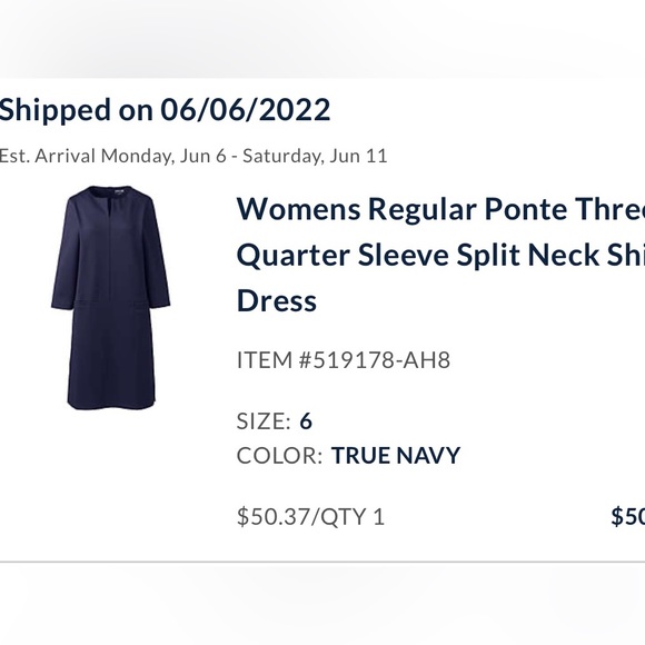 Lands End Ponte 3/4 Sleeve split neck shift dress - Picture 2 of 4